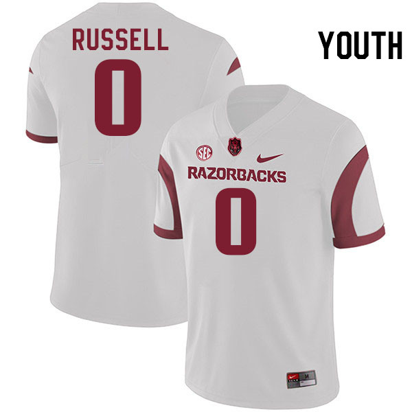 Youth #0 Braylen Russell Arkansas Razorbacks College Football Jerseys Stitched-White